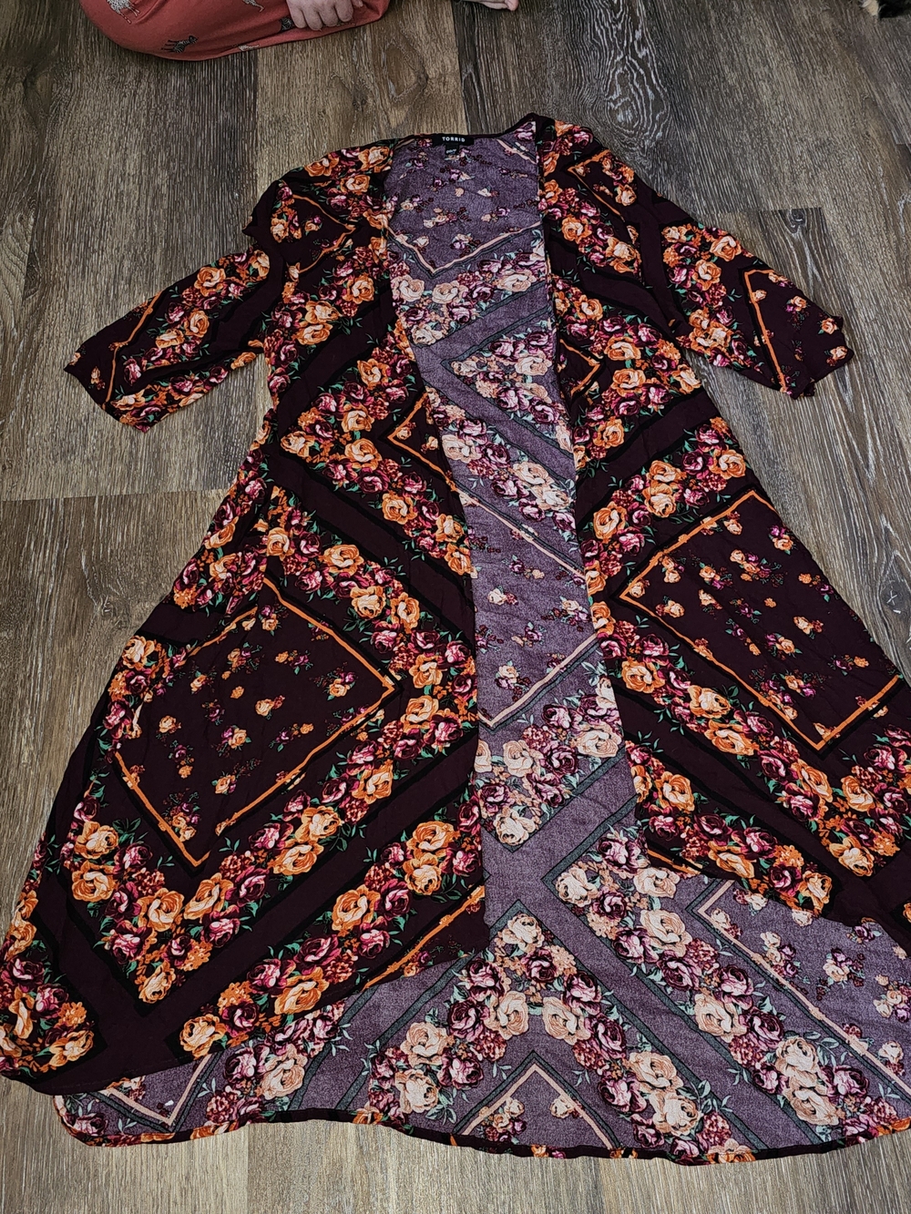 torrid Burgundy Floral Top with Orange Rose Print